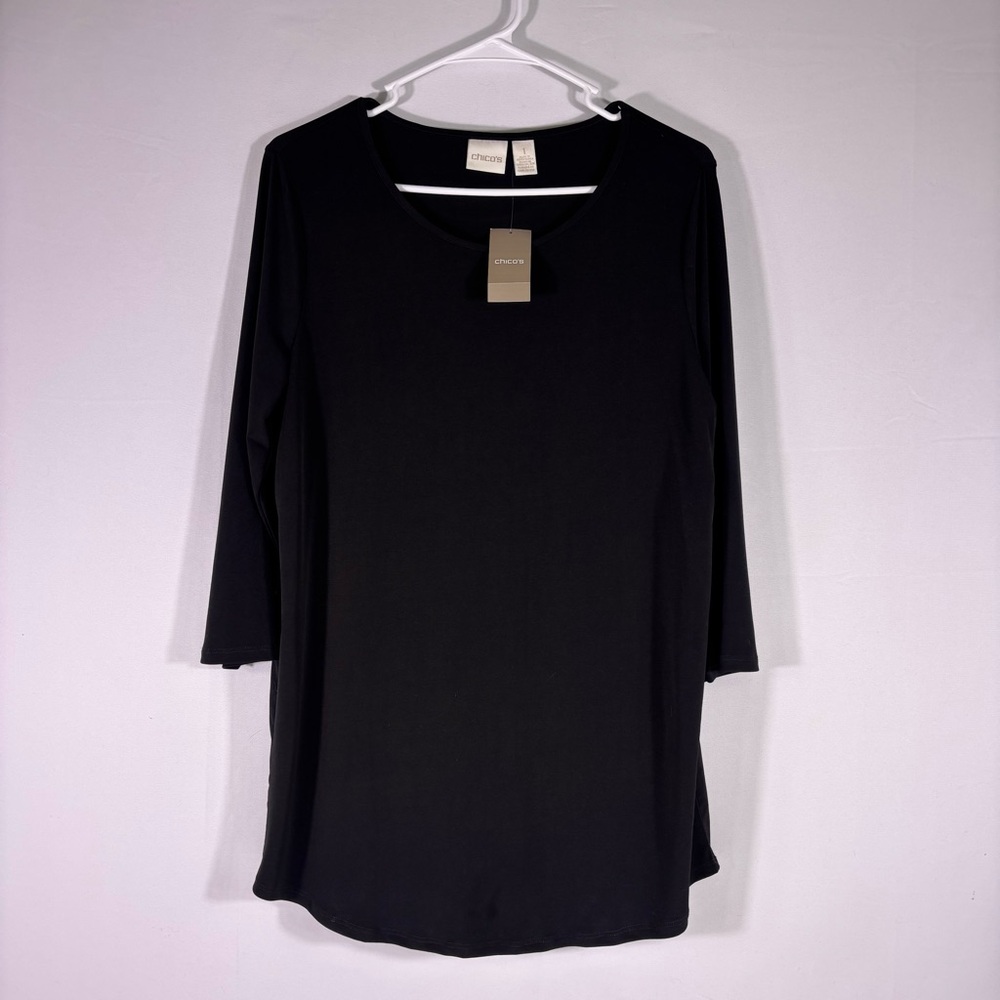 NWT Chico's Classic Black 3/4 Sleeve Tunic Size Medium